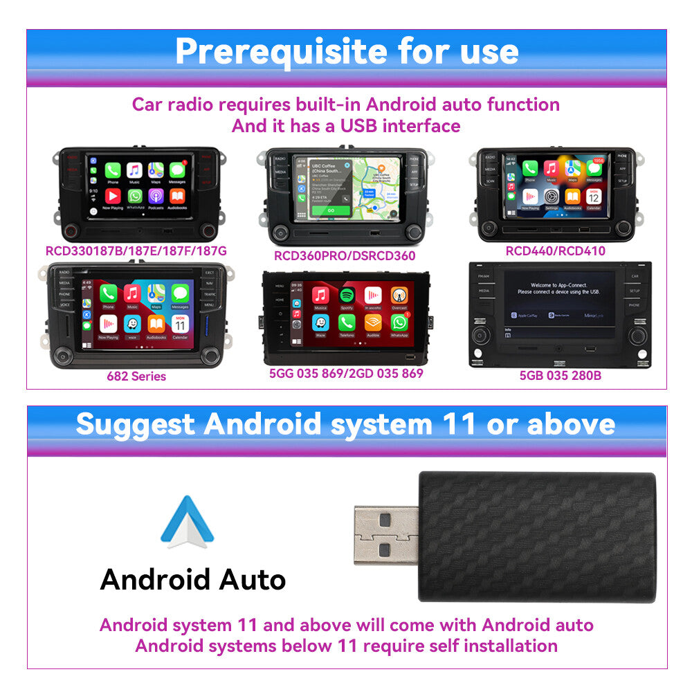 USB Wireless Android Auto Adapter Dongle Retrofit Wired to Wireless Auto Radio