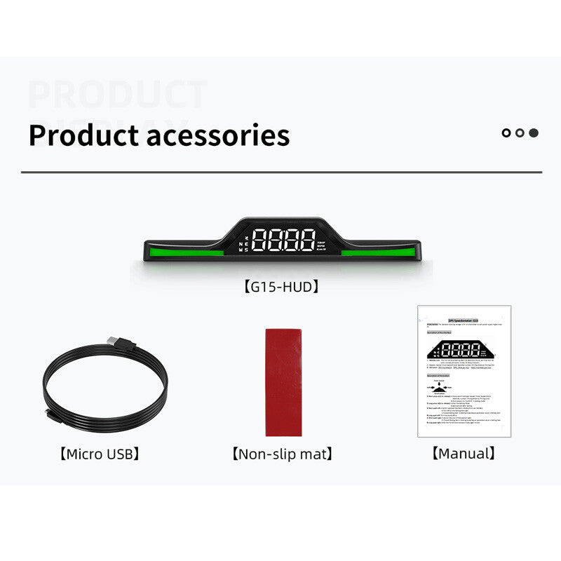 Car HUD (Head-Up Display), Digital GPS, Speedometer (MPH, KM/H), Overspeed Alarm, USB- n