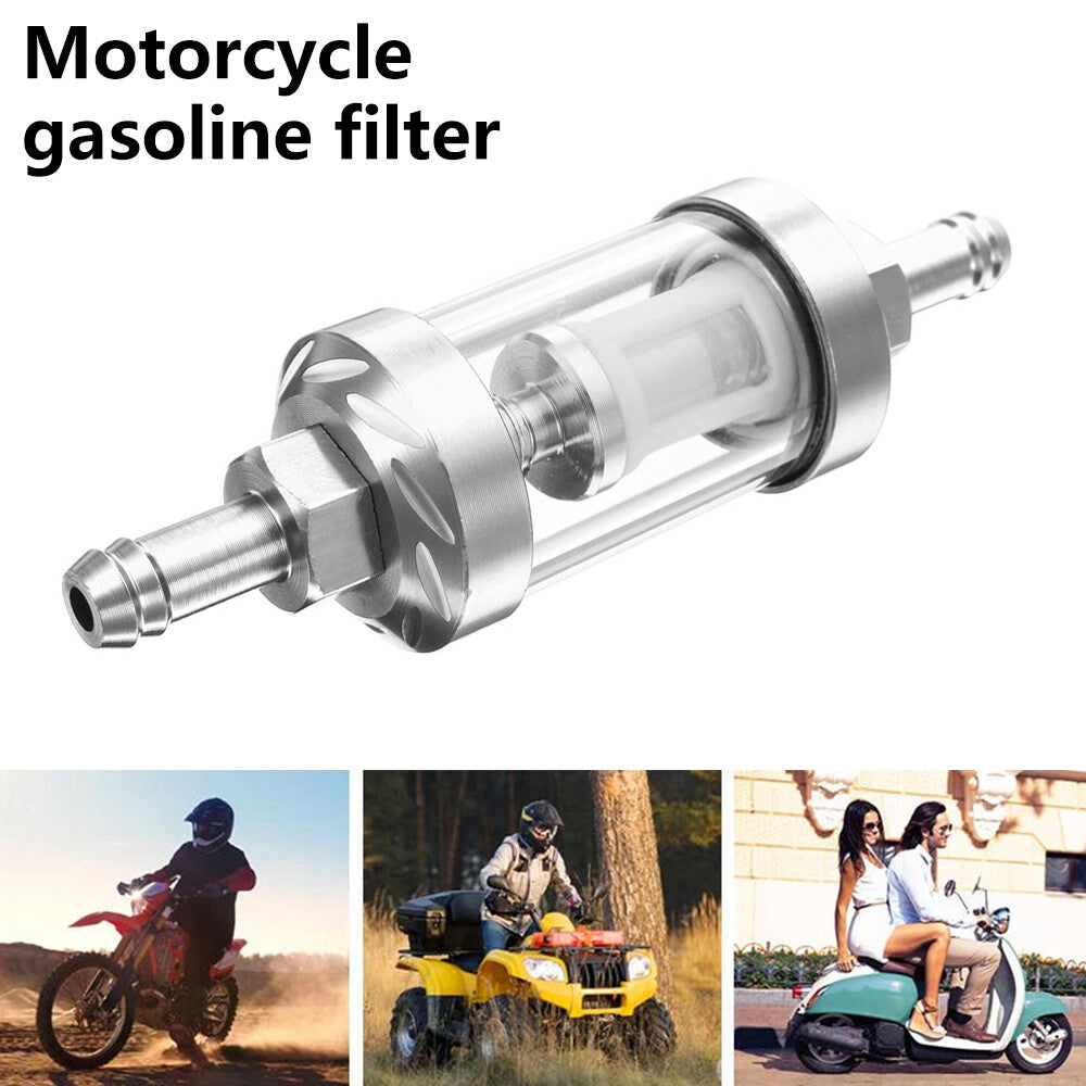 Universal 5/16Glass Fuel Filter Car Petrol Diesel Inline Reusable Chrome 8mm Q