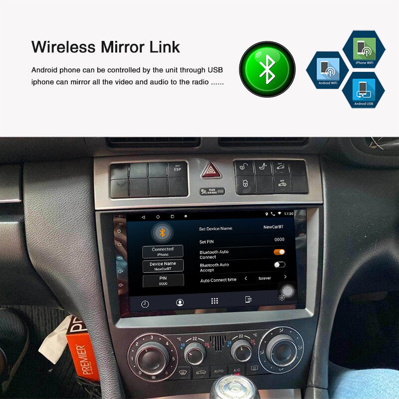 Suitable for C-Class W203 9-inch Android 10.1 car player with FM radio, GPS, and Wi-Fi. n