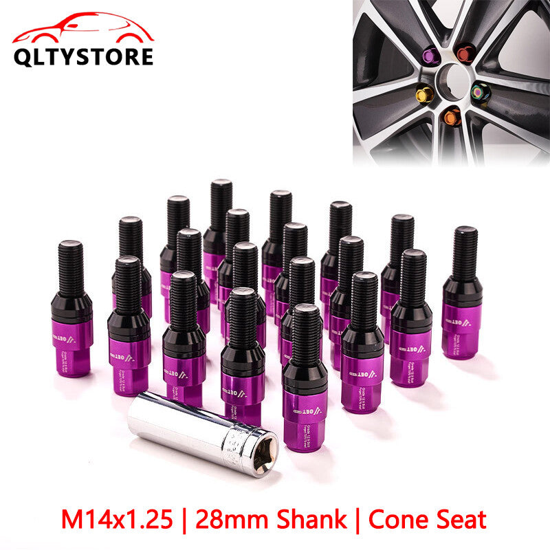 20x M14x1.25 Wheel Lug Bolt28mm Shank Cone for Seat Stud for Most Aftermarket Purple Q