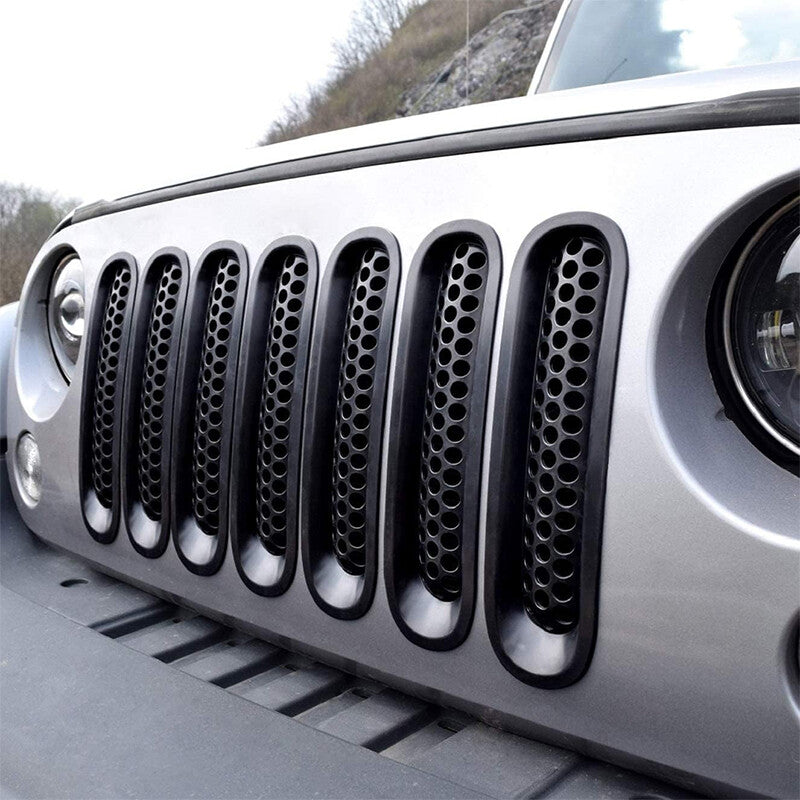 7Pcs Matte Black Front Grill Mesh Grille Inserts Kit for Jeep for Wrangler 2007-2015