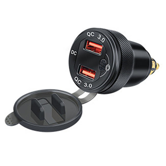QC3.0 Motorcycle DIN To Dual USB for Charger Power Adapter Voltmeter For Phone GPS Q