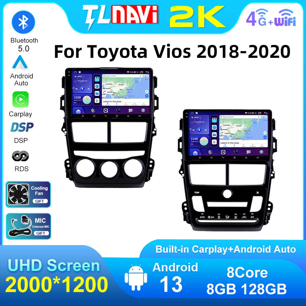 for Toyota Vios Yaris 2018-2020 CarPlay Car Radio GPS Multimedia Player Screen