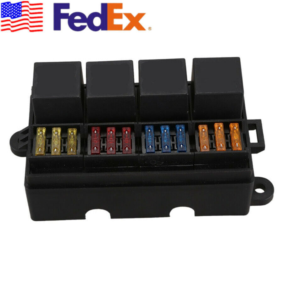Waterproof Car Boat 12 Way Blade Relay Fuse Box w/ Spade Terminals+4Pin Relay US Q
