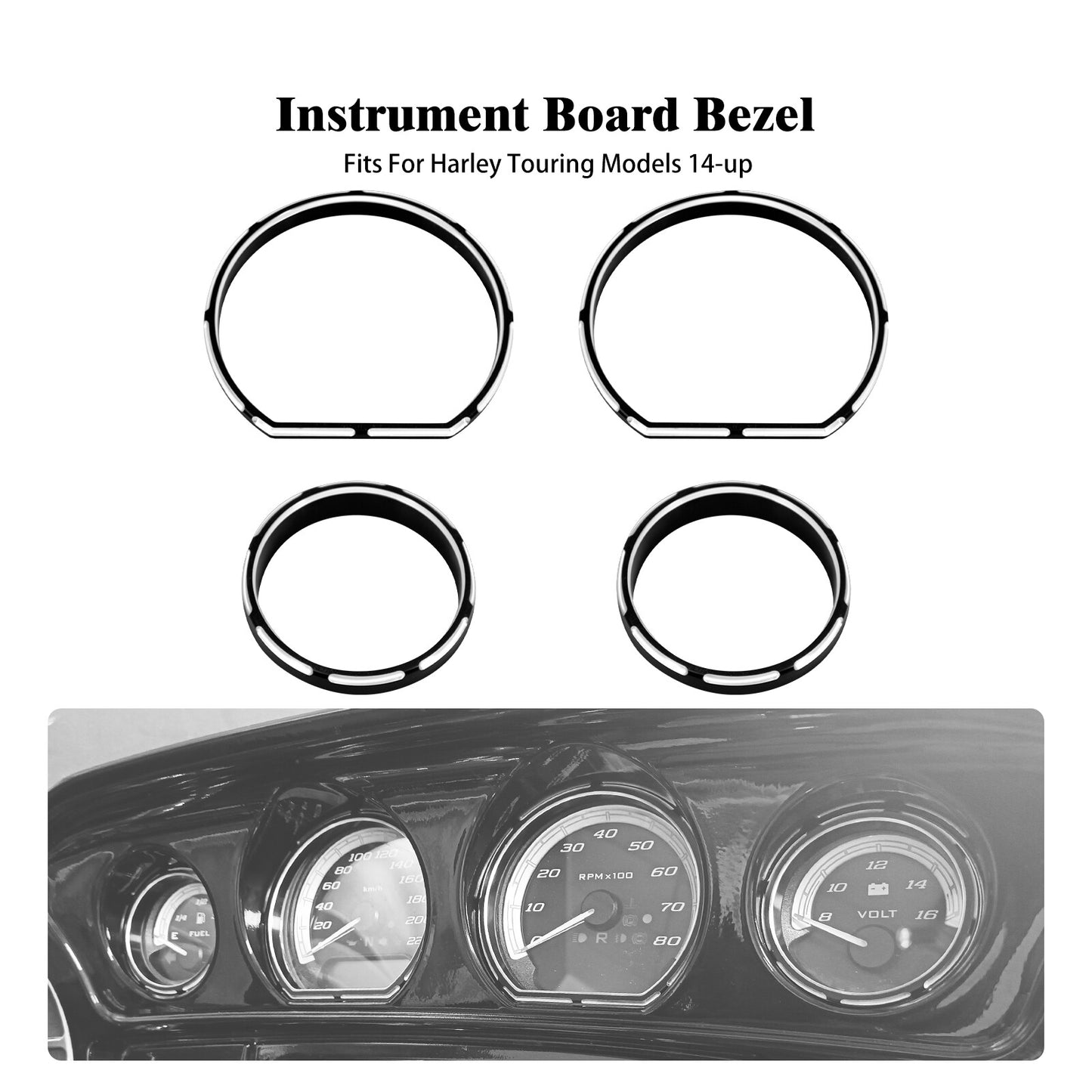 4x CNC Black Burst Instrument Gauge Bezel Board for Harley Electra Glide 2014-23