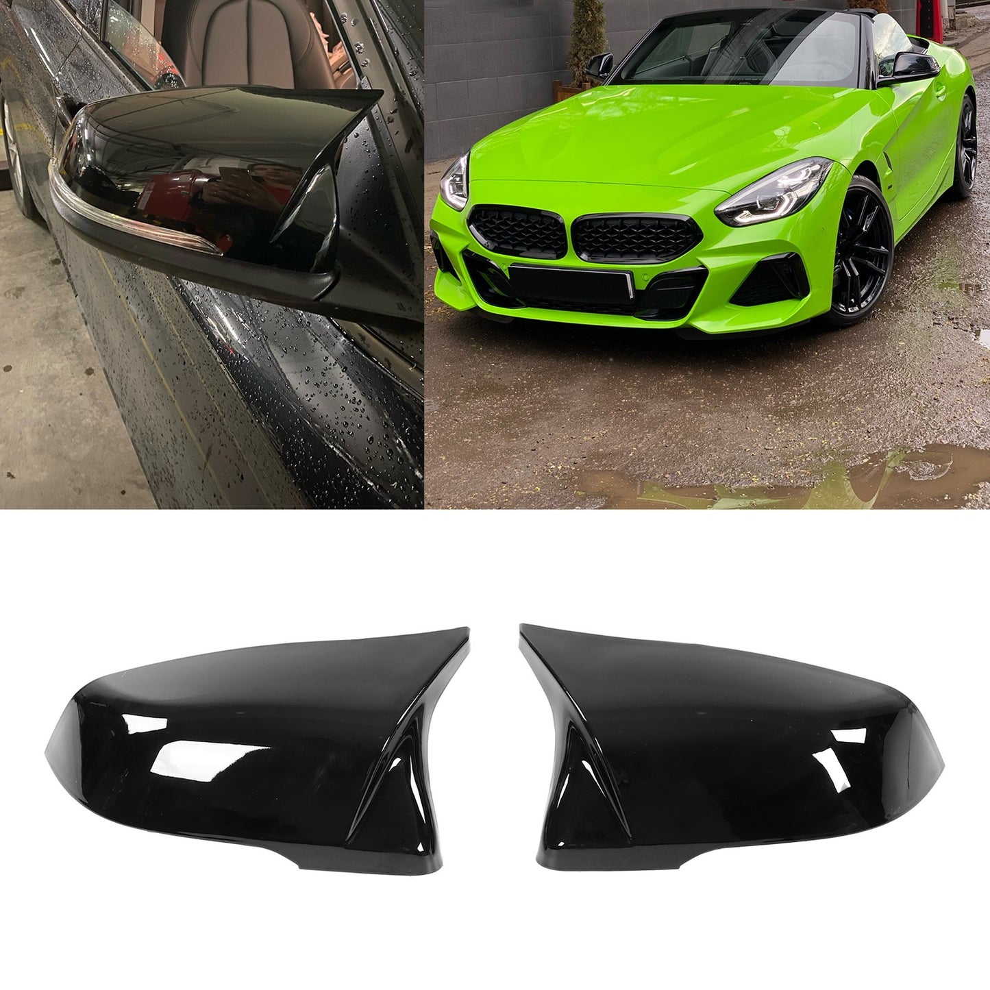 Ultra Light Weight Glossy Black Door Mirrors Cap Replacement With Rounded Edge Q