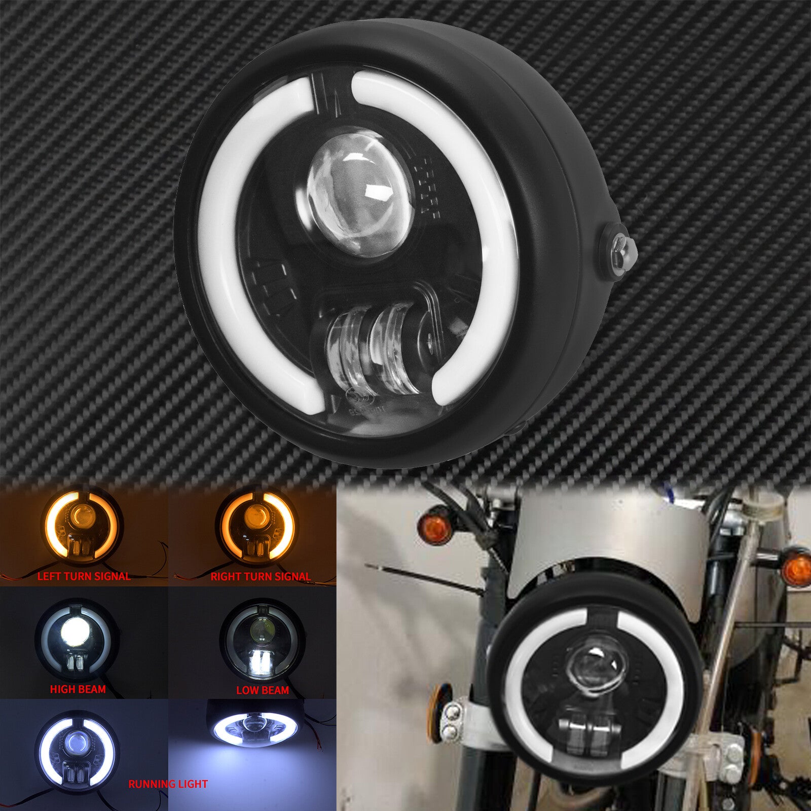 6.5'' Headlight Running Turn Signal Low High Beam Lamp Fit for Harley Sportster Q