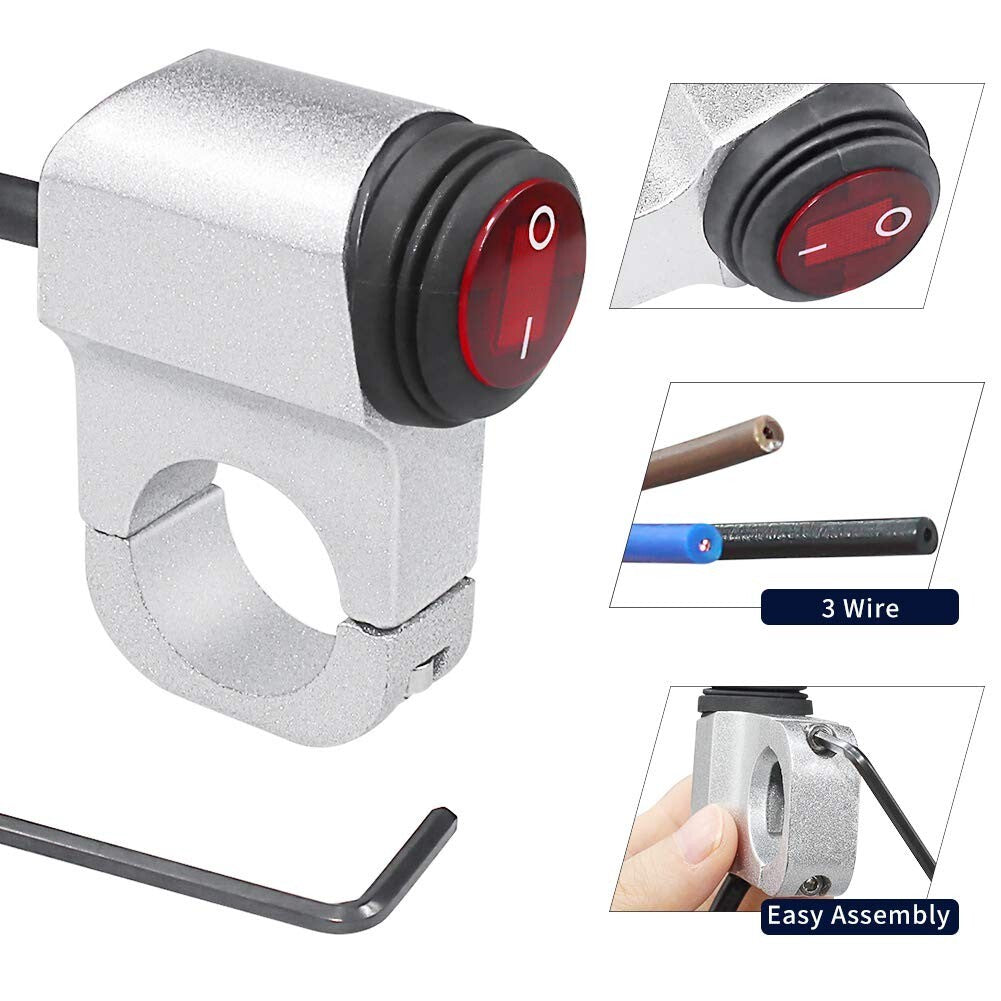 7/8 ATV Handlebar Light Switch, 12V Waterproof Handlebar Headlight Switch