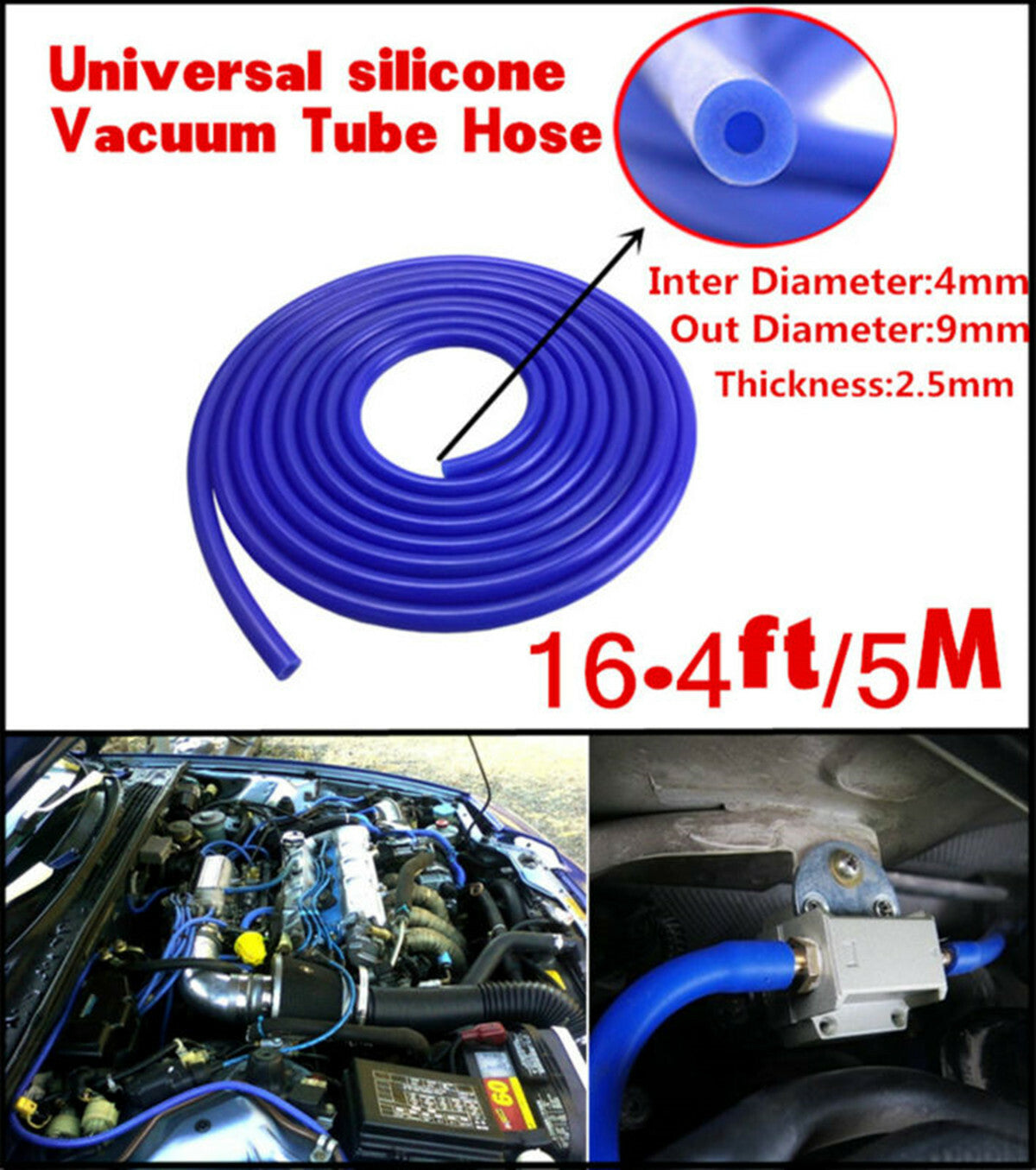 16ft Silicone Vacuum Hose Blue Rubber Tubing Tube Water Air Coolant Vacuum Pipe