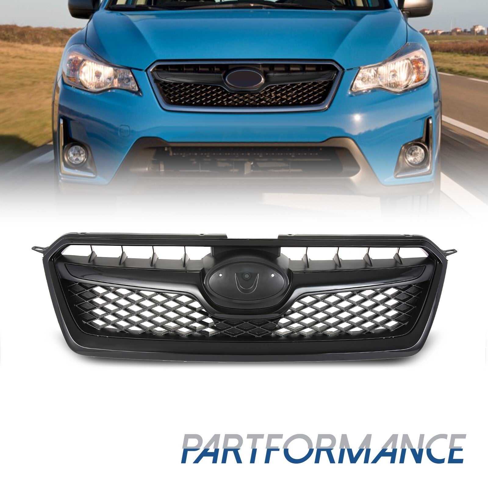 Front Bumper Grille Fits 2013 - 2015 for Subaru XV Crosstrek Glossy Mesh Grill Assembly - v