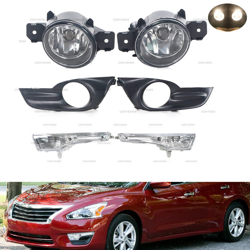 Set Front Bumper DRL Fog Light Fog Lamp Cover Frame For Altima 2013-2016 v
