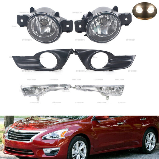 Set Front Bumper DRL Fog Light Fog Lamp Cover Frame For Altima 2013-2016 v