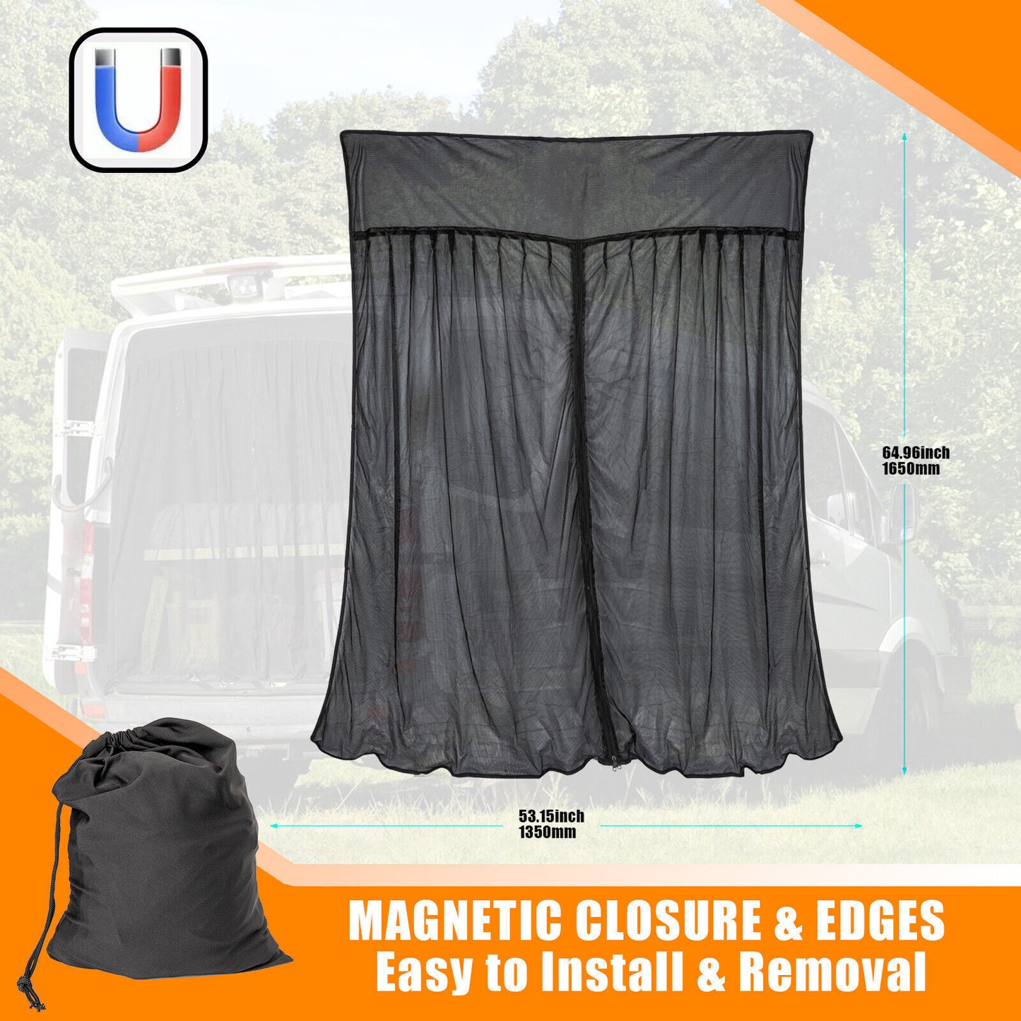 1xMagnetic Fly Screen For Standard Roof Camper Van Net Screen Bug Mosquito Mesh Q
