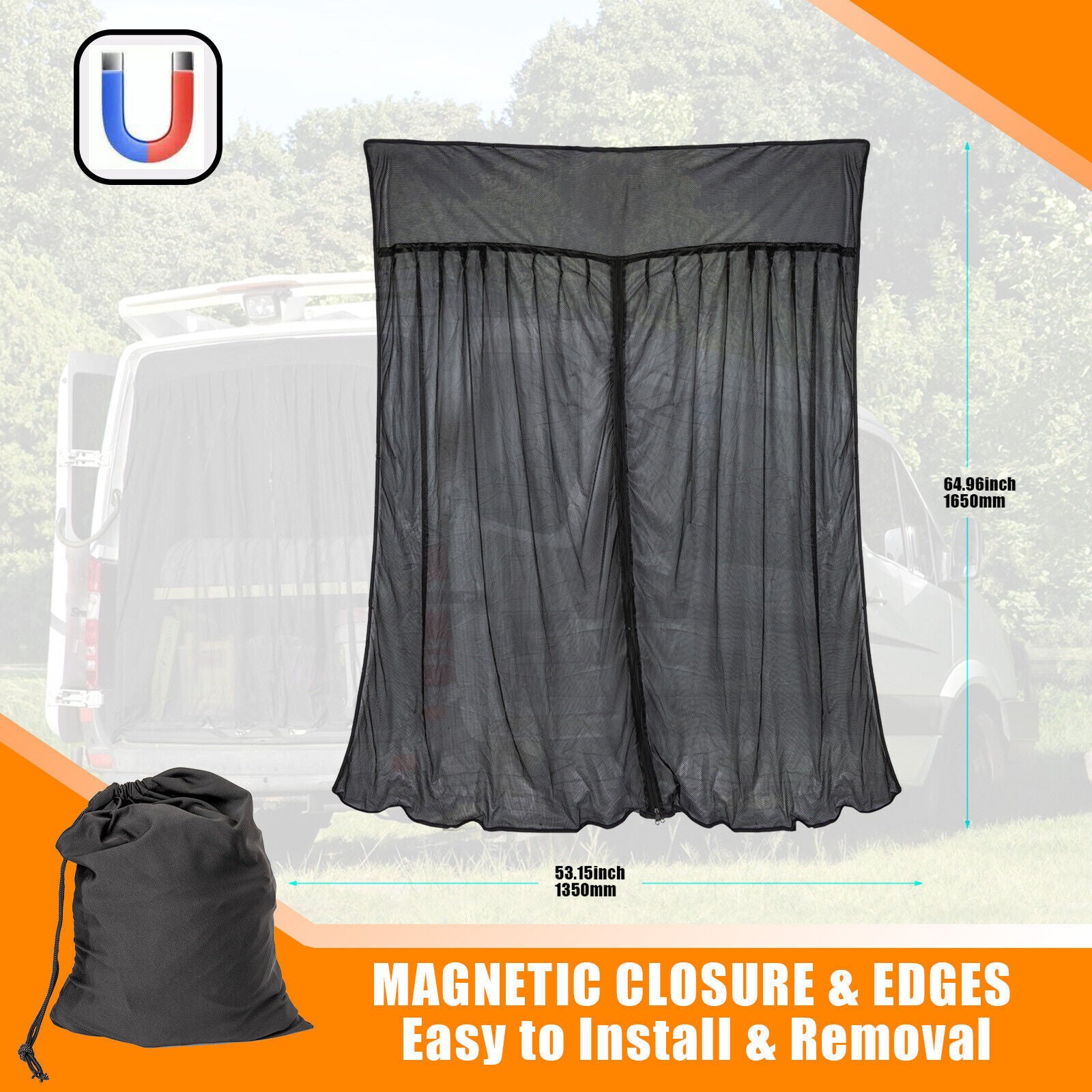 1xMagnetic Fly Screen For Standard Roof Camper Van Net Screen Bug Mosquito Mesh Q