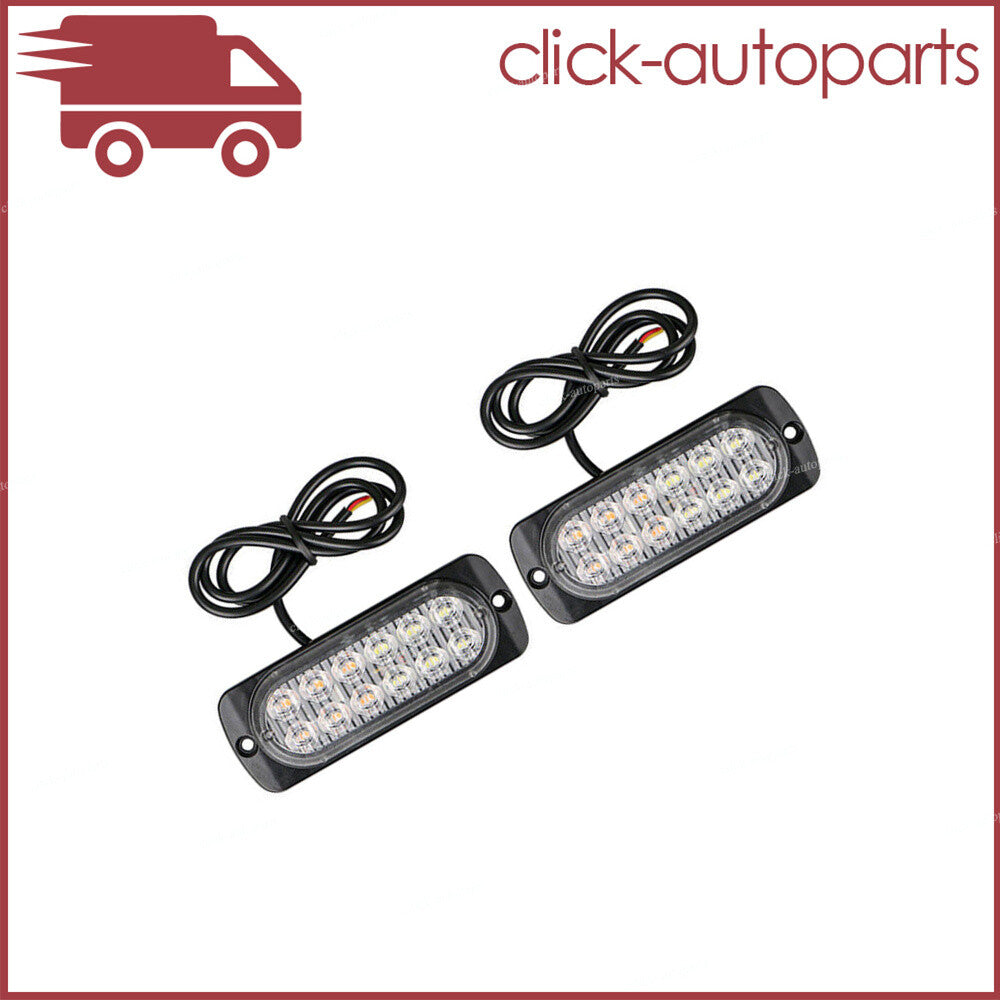 2 x 12 LED Car Vehicle Emergency Light Warning Strobe Flashing Light White/Amber Q