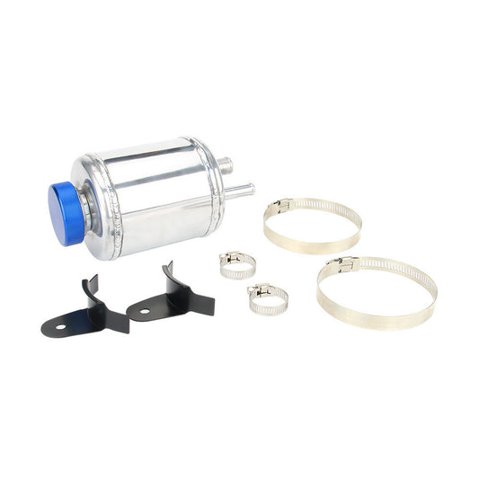 Silver universal aluminum racing car power steering fluid reservoir fuel tank + clamp Q