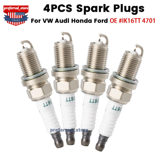 Four new Spark Plugs for , for Audi , and for Honda , compatible with Turbo 1.8T/2.0T engines. 2004-12 IK16T 4701- v