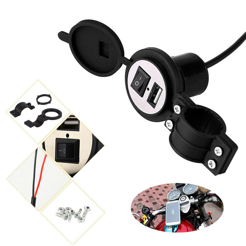 12V Waterproof Motorcycle Universal USB Socket Button Charger Port Cable Adapter