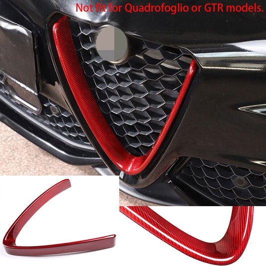 Red Carbon Fiber Front Bumper V Shape Grille Trim for Alfa Romeo for Stelvio 2017-22