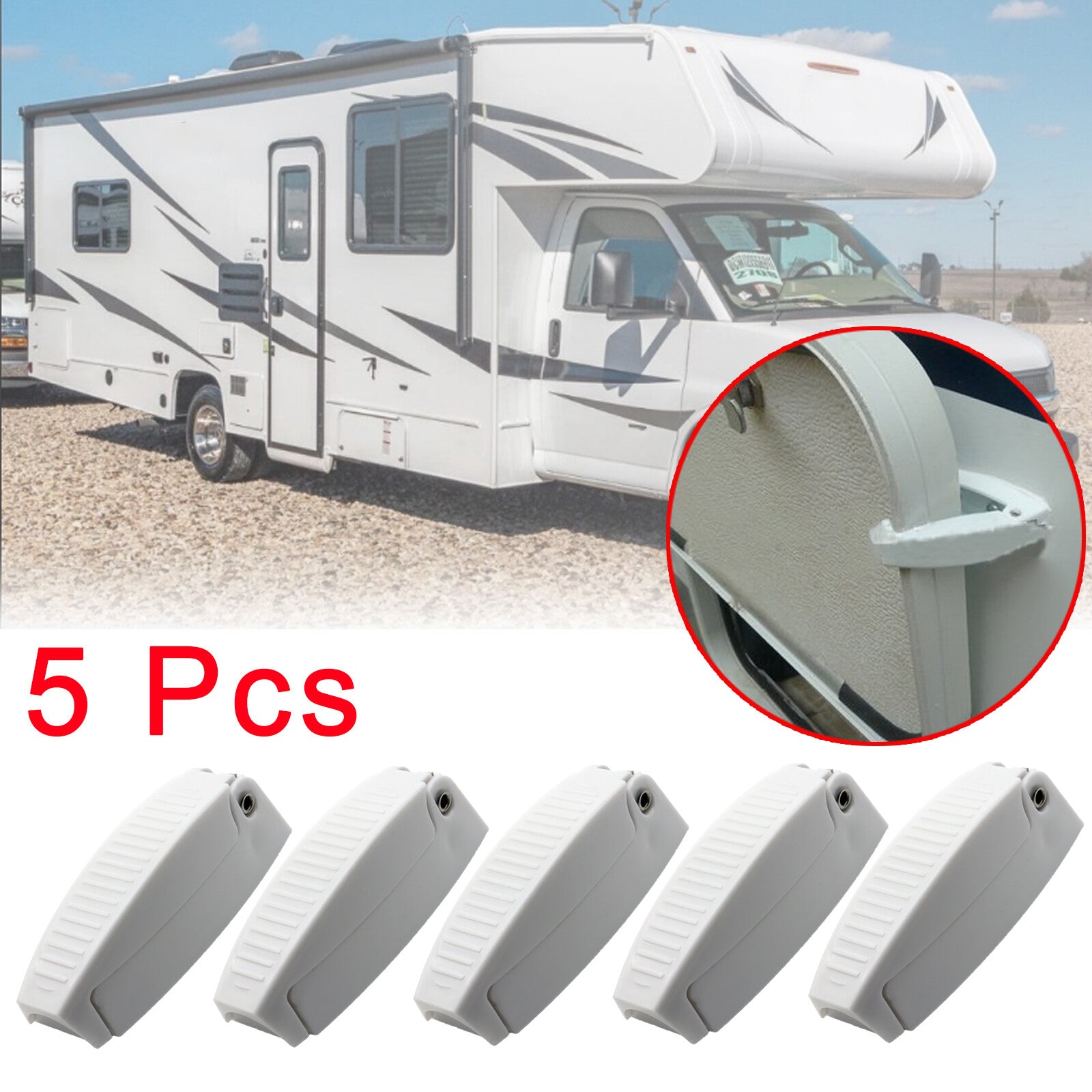 RV White Baggage Door Catch Holder Clips Latch 5X For Camper/Trailer Motorhome Q
