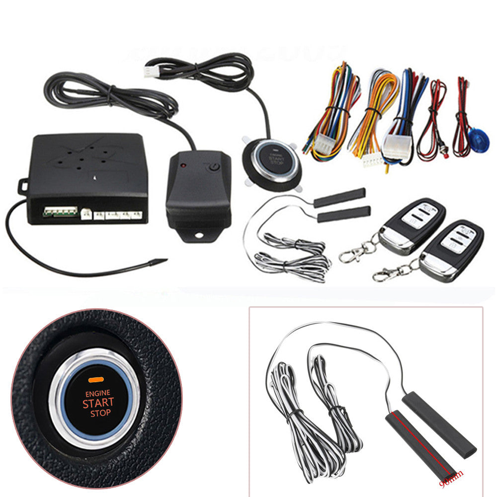 12V push-button car engine ignition/stop system, automatic keyless entry alarm clock, black. n