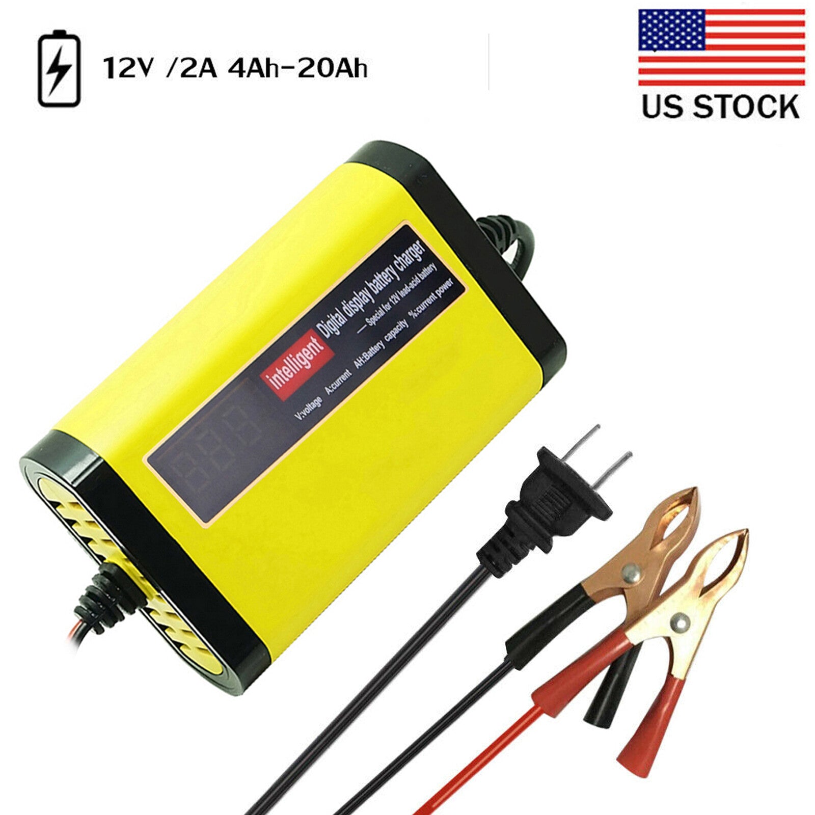 Car Motorcycle Charger 12V 2A Full Automatic 3 Stages Lead Acid AGM GEL S3Q9