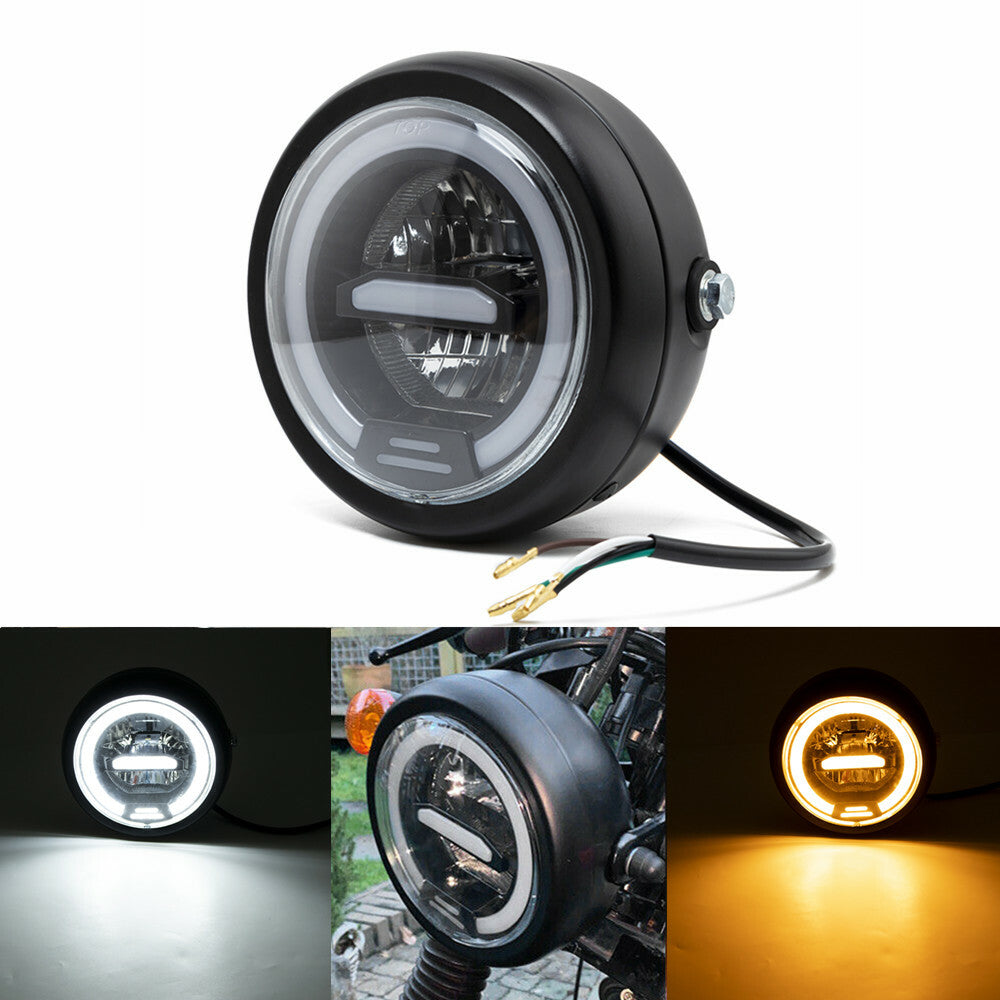 6.5 Retro LED Motorcycle Hi/Lo Headlight DRL Lamp for Harley Cafe Racer Custom Q