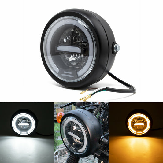 6.5 Retro LED Motorcycle Hi/Lo Headlight DRL Lamp for Harley Cafe Racer Custom Q