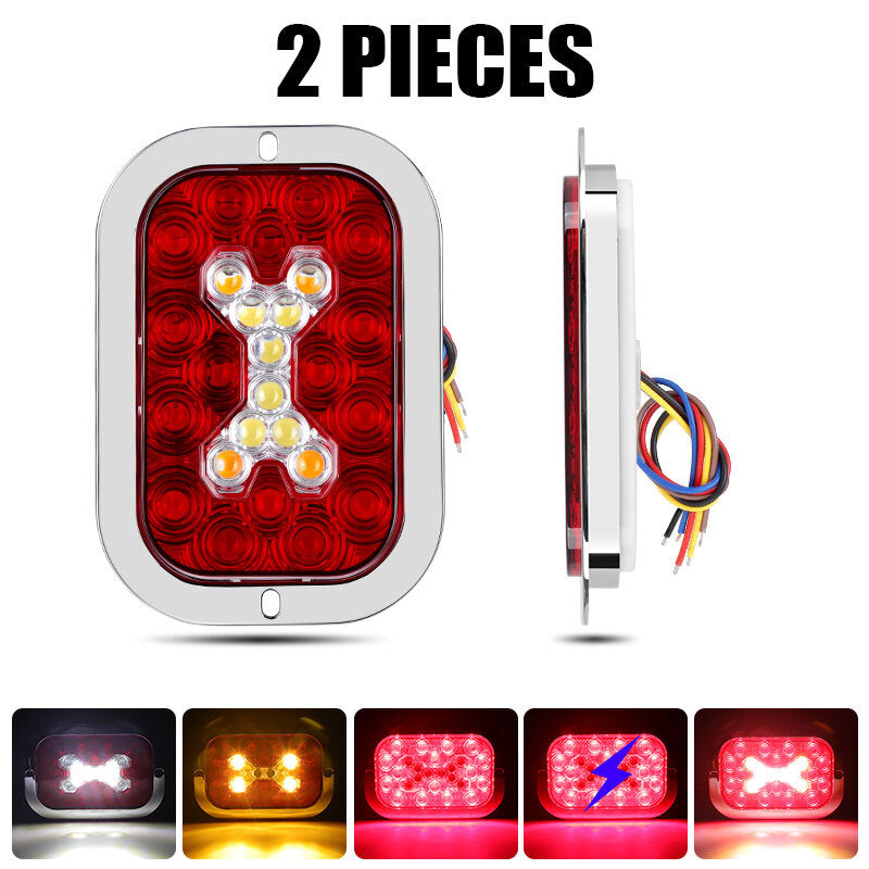 2pcs 5 x 3 Rectangular Red LED Tail Lights For Trailer ATV Truck UTV Lorry RV