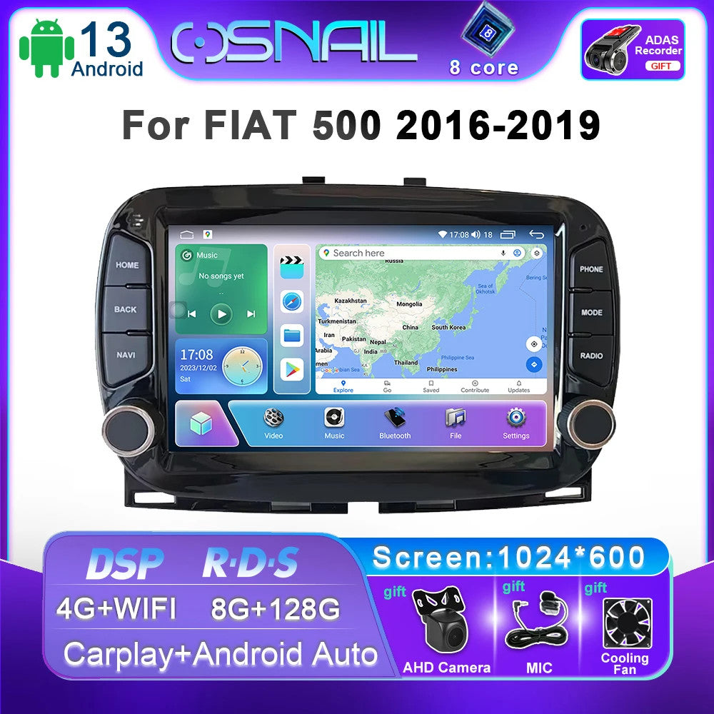 Android CarPlay Car Radio for Fiat 500 2016-2019 GPS Multimedia Player Screen