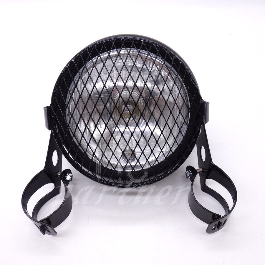 New Grill Diamond Side Mount Cover Headlight With 28-43mm Bracket For Cafe Racer Q