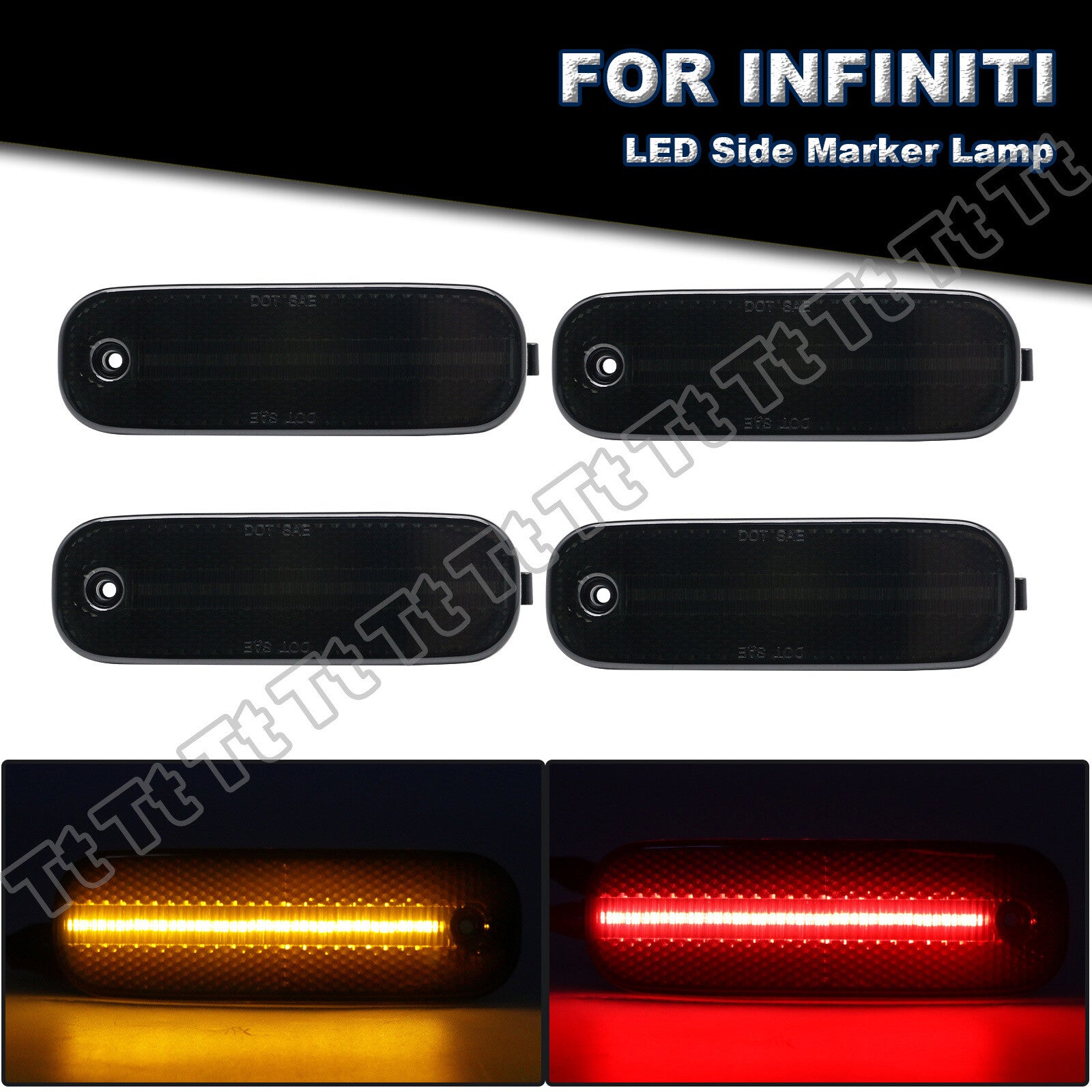 Smoked LED Front and Rear Bumper Side Marker Lights for 1991 - 2002 for Infiniti G20 - v