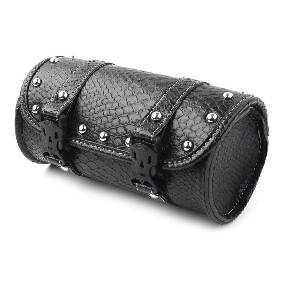 Tool Bag Fork Handlebar Saddlebag Roll Barrel Pouch Universal Leather Motorcycle Q