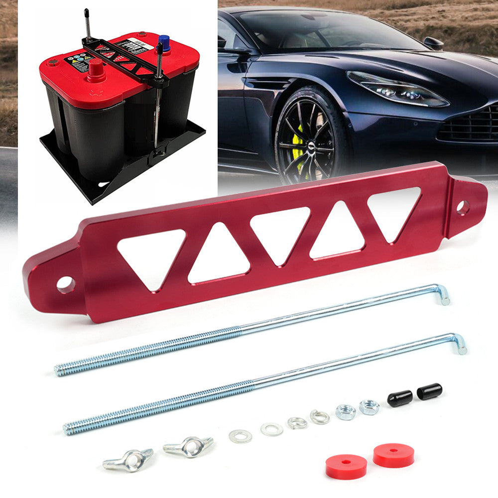 Battery Hold Red Aluminum Tie Down Bracket Mount Kit with 10J-Hooks Bolts Q