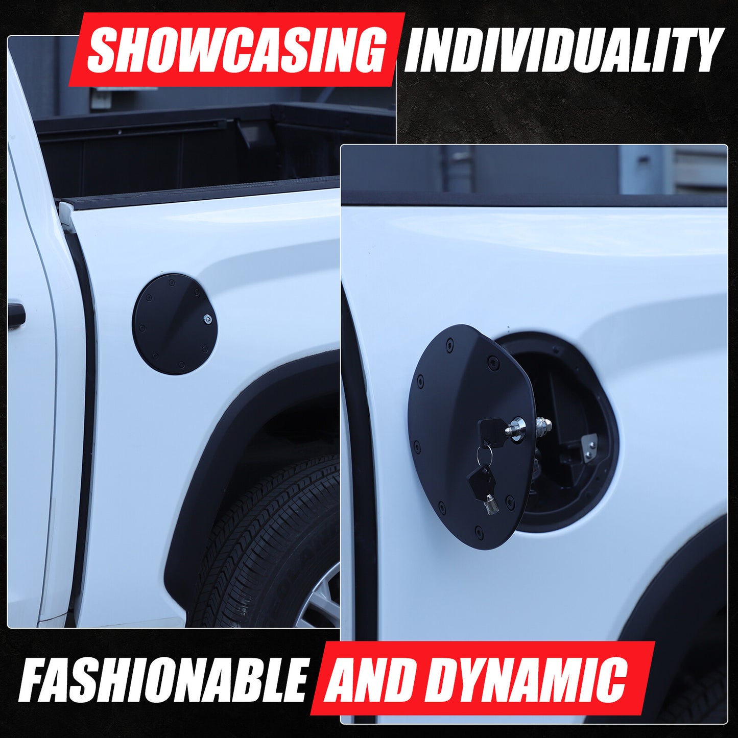 Fuel tank cap trim with lock and key for Tundra 2022-2024 Aluminum n