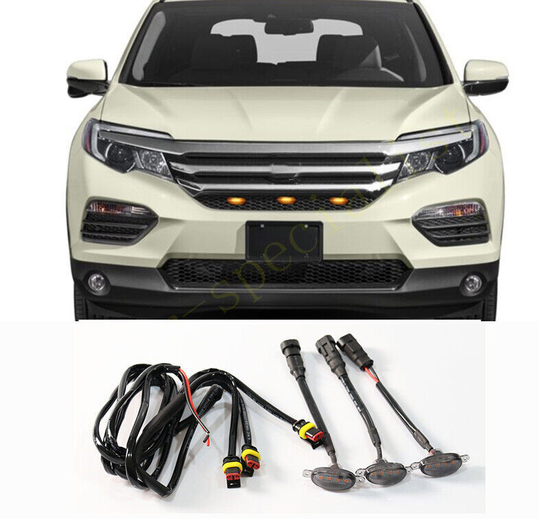 3pcs for Honda Pilot 2016-2018 Front Grille LED Light Style Grill Trim Q