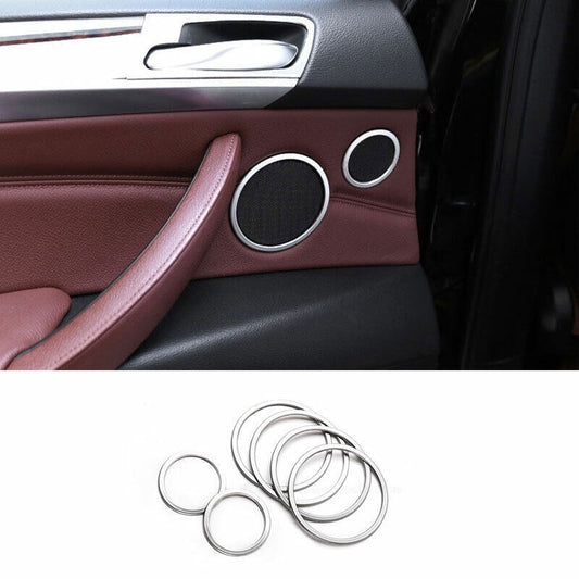for BMW X5 E70 2008-2013 Silver Steel Inner Door Horn Speaker Ring Cover Trim 6P