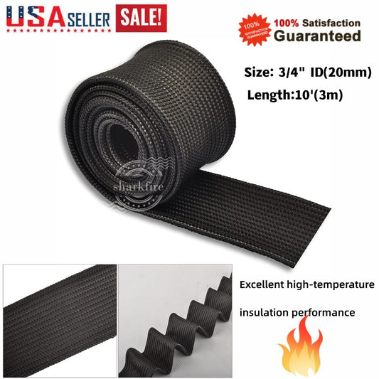 Black 3/4 inch ID x 10' Fiberglass Sleeve Flexible Insulated Spark Plug for Wires