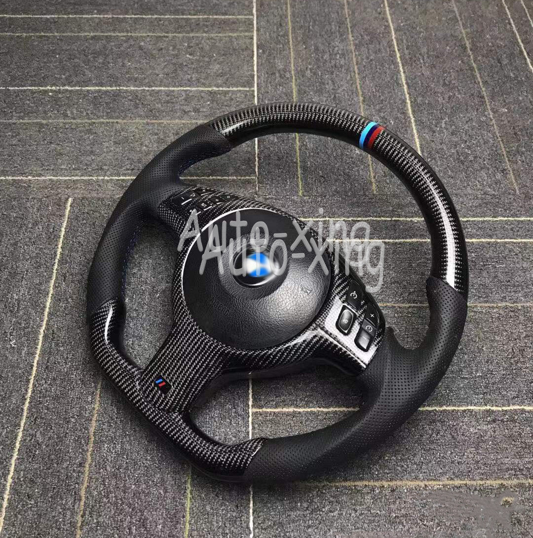 Trim+Custom Carbon Fiber Steering Wheel for BMW E46 M3 2001-06 (No paddle holes)