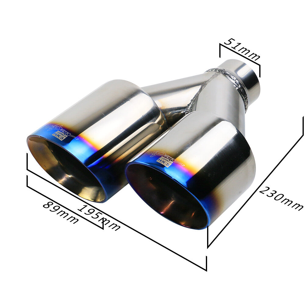 2PCS 2 ID 3.5 OD Universal Dual Exhaust Tip Stainless Steel Muffler Tip Blue