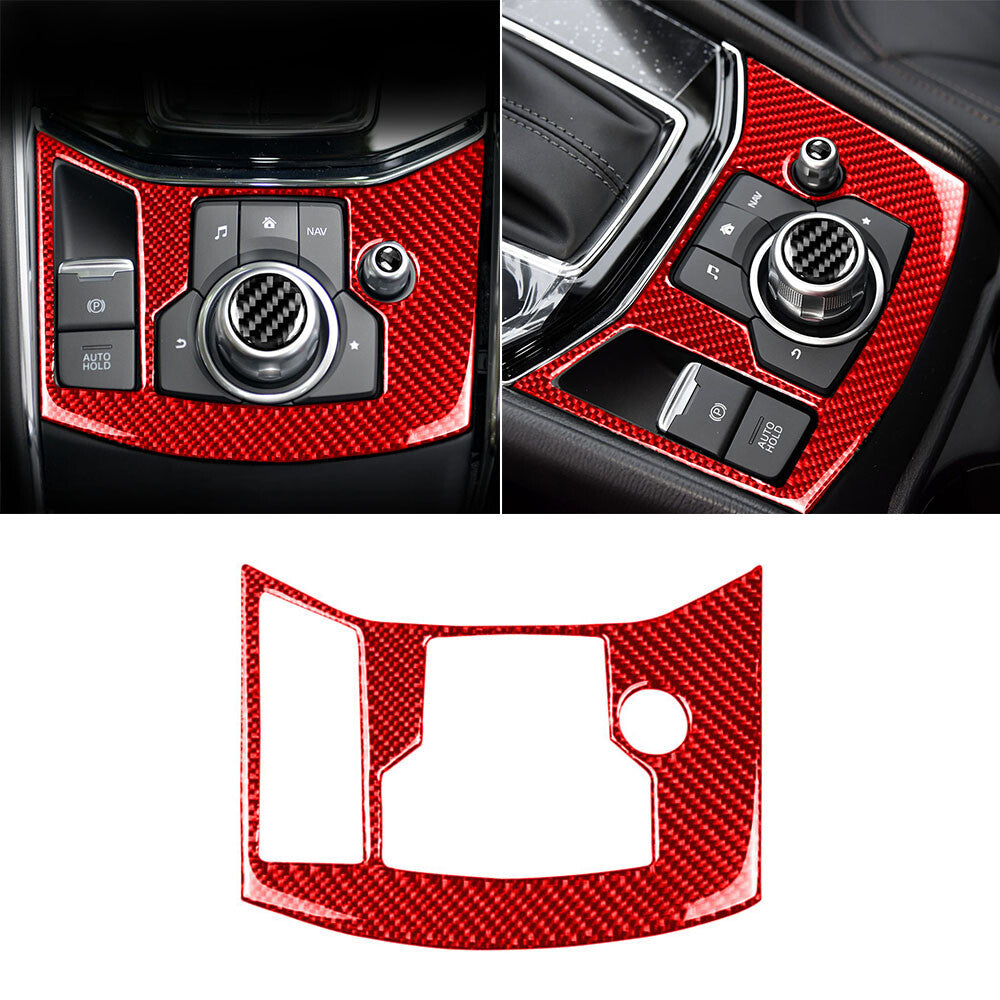 Red Carbon Fiber Control Electronic Handbrake Panel Cover for Mazda CX-5 2017-21