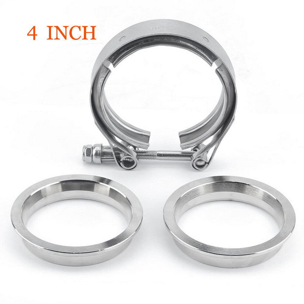 Universal 4 Inch Turbo Exhaust Down Pipe Stainless Steel V-Band Clamp+2Flange Q