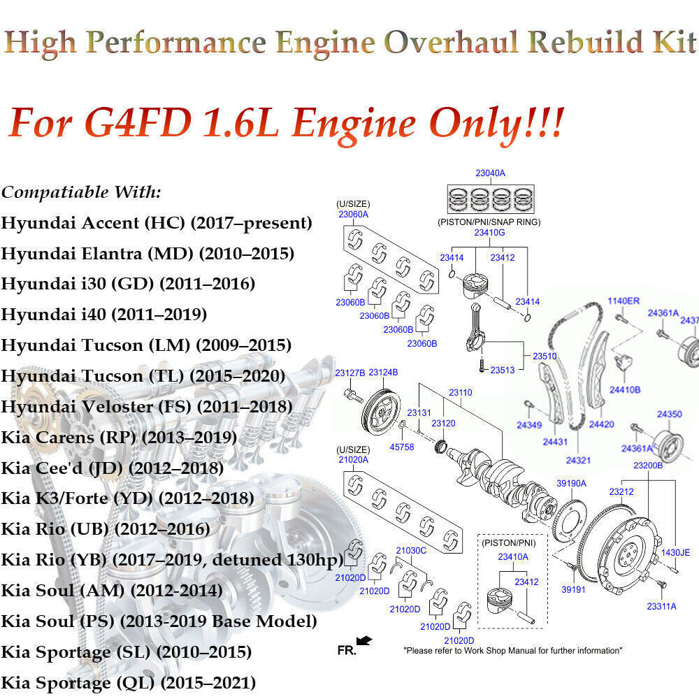 G4FD 1.6L Engine Crankshaft Connecting Rods w/ Bearing Set for Hyundai for Kia Soul n