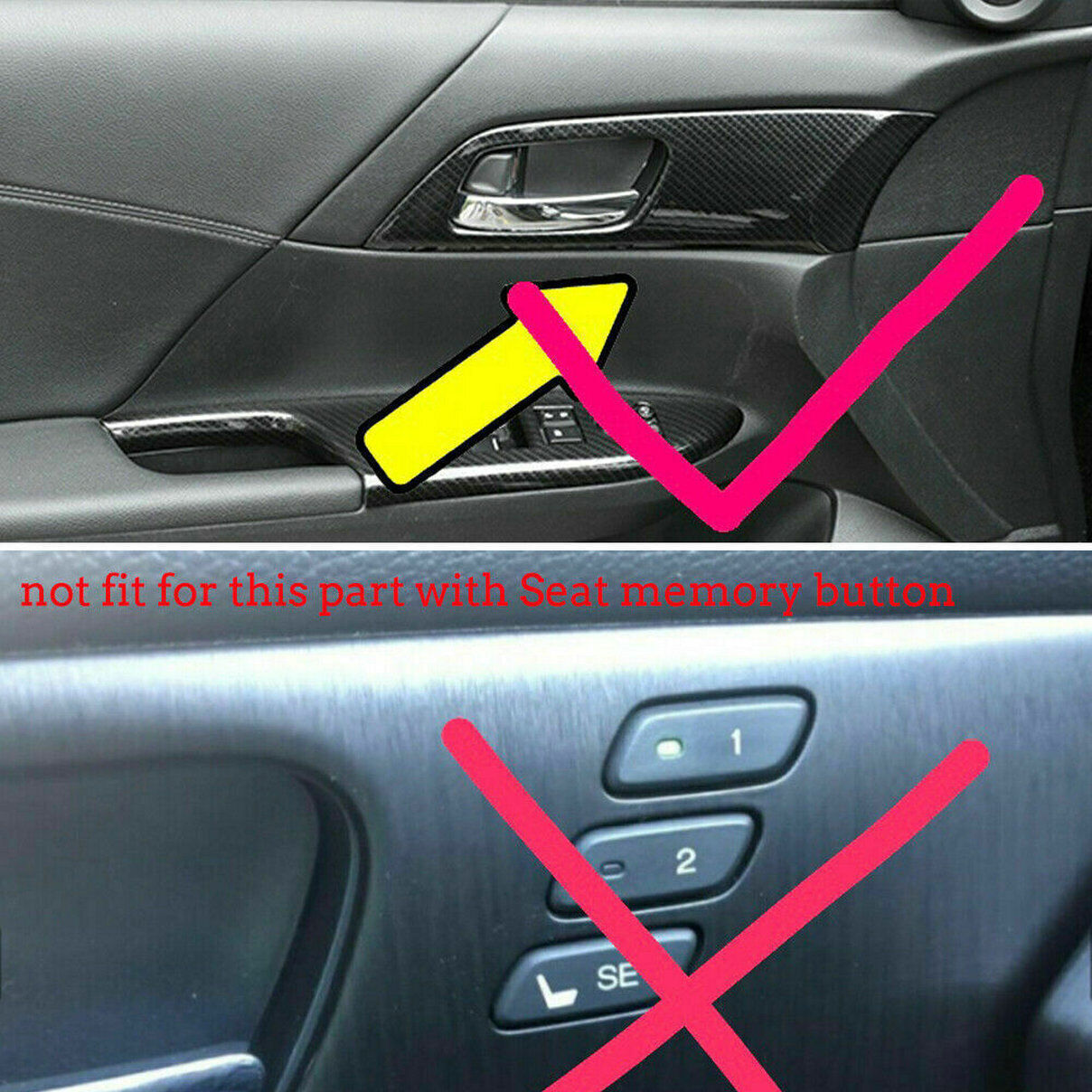 4P Carbon Fiber Look Inner Door Handle Panel Cover Trim for Honda Accord 2013-17