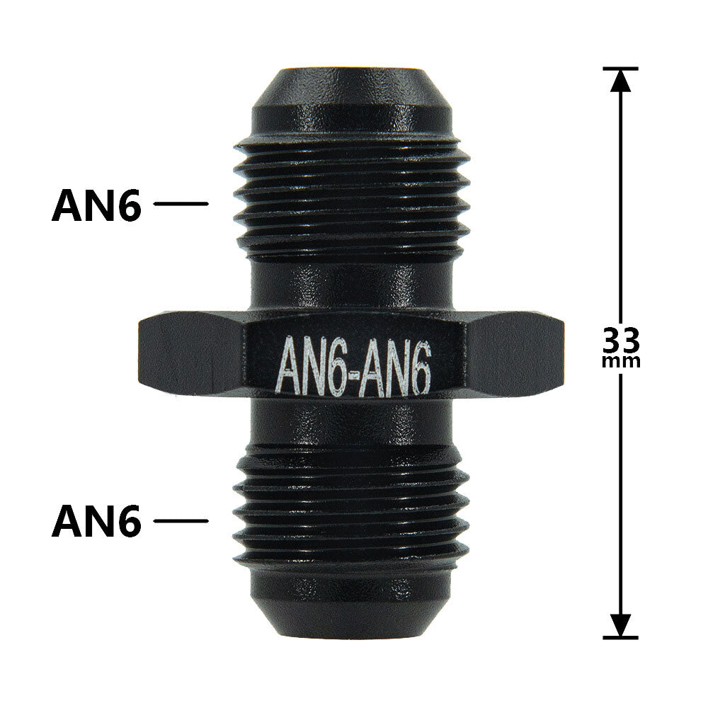 Black AN6 6AN To AN6 6AN Male Thread Straight Fitting Adapter Aluminum Anodized