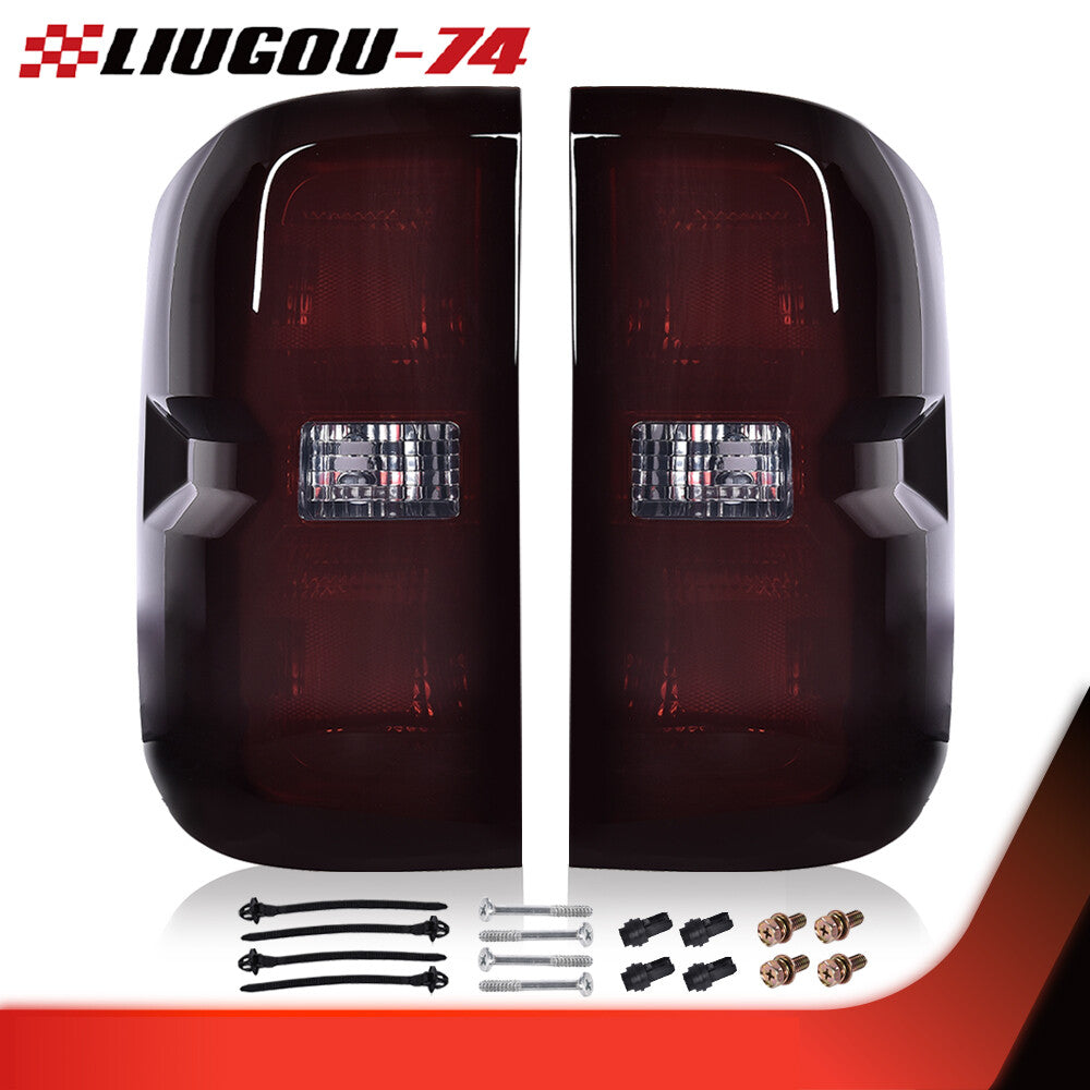 Fits 2014 - 2019 Silverado Smoked Lens Rear Tail Light Brake Light Left + Right - v