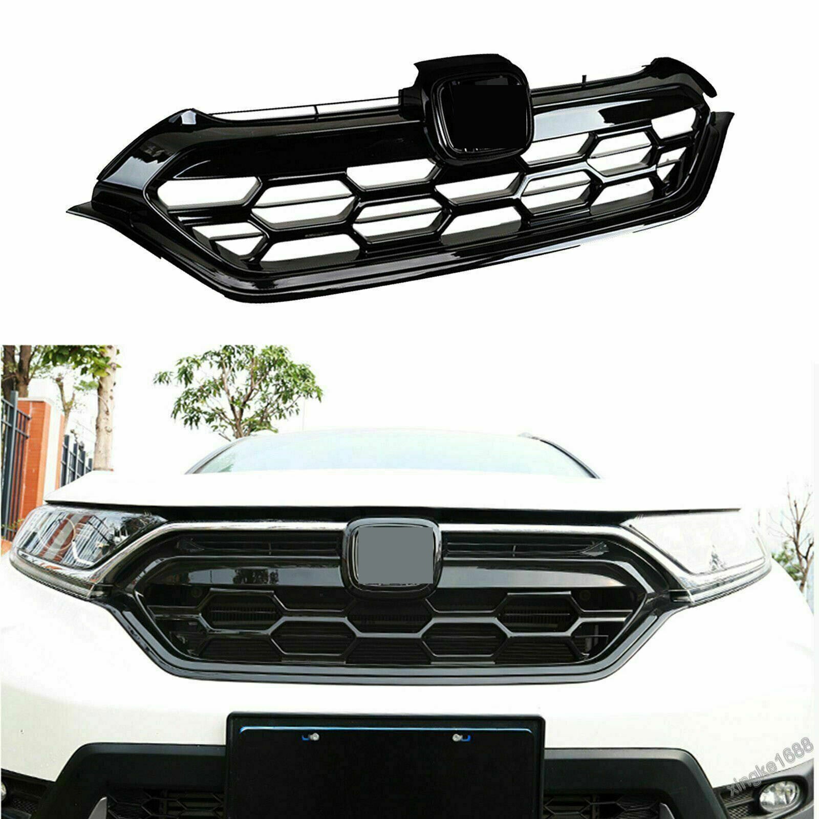 for Honda CR-V CRV 2017-2021 Black Honeycomb Grille Front Bumper Center Grill 1x