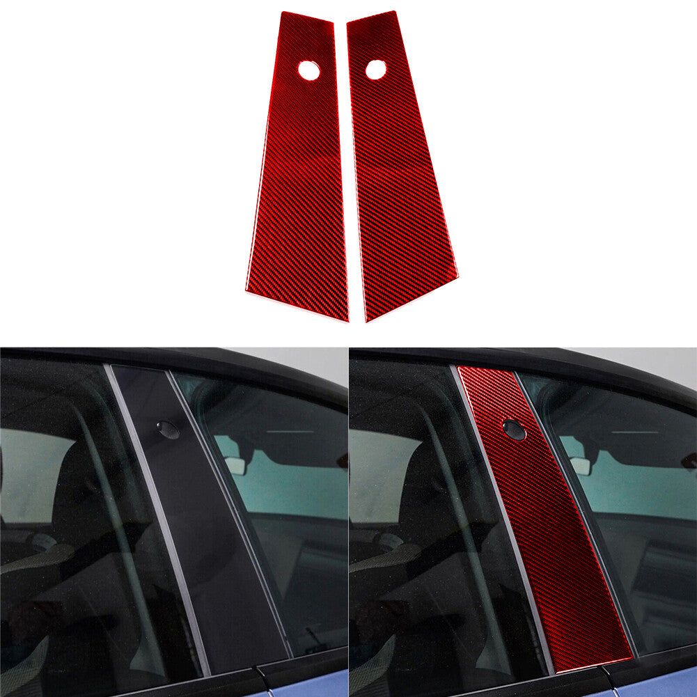 Red Carbon Fiber Exterior Car Window B-Pillar Cover Trim Strip for Tesla for Model Y