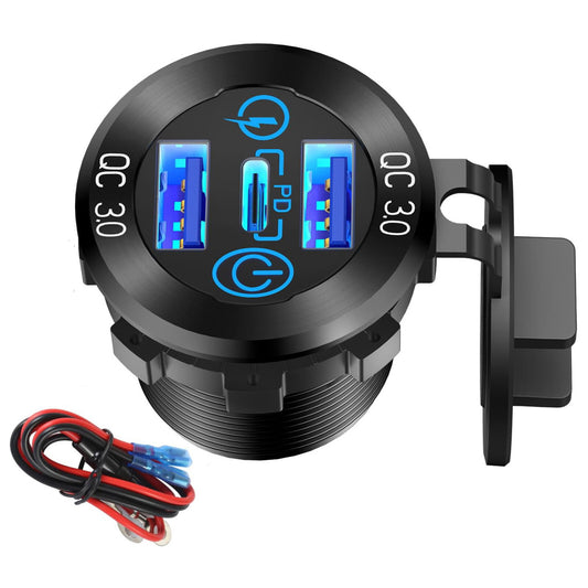 Triple USB Car Charger Adapter LED Socket 60W Dual QC3.0  PD USB Power Outlet